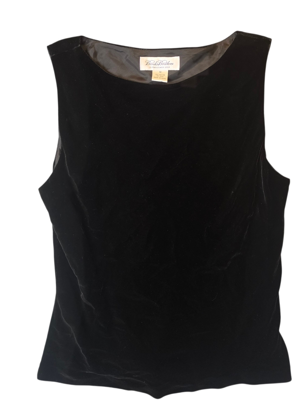Brooks Brothers Black Velvet Sleeveless Top Boat Neck Shell Size Medium Prrppy